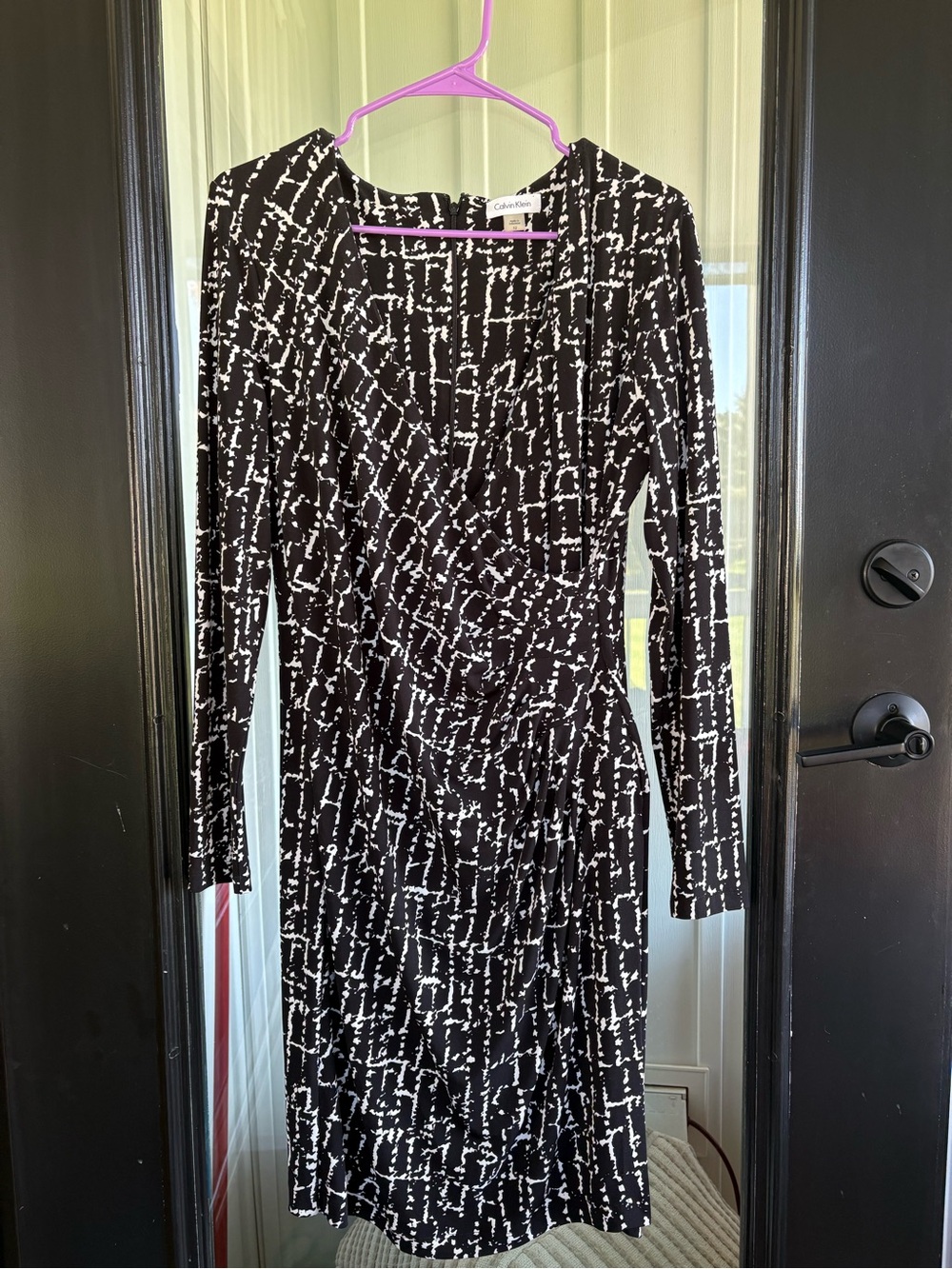 Calvin Klein Black & White Printed Midi Wrap Dress